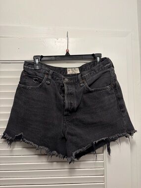 We The Free Black Distressed High-Rise Denim Shorts